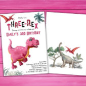 Three-Rex Meisjes 3e Verjaardag Roze Dino Kaart