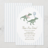 Three-Rex Twins Birthday Invitation Kaart (Voorkant / Achterkant)