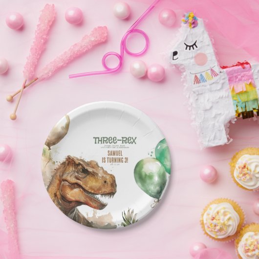 Three-Rex - Tyronasaurus Dinosaur Birthday Party Papieren Bordje (Feest)