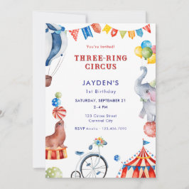 Three Ring Circus 1st Birthday Carnival Animal Kaart