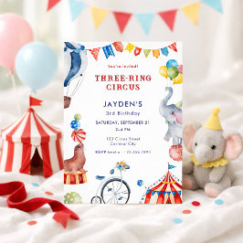 Three Ring Circus 3rd Birthday Carnival Animal Kaart