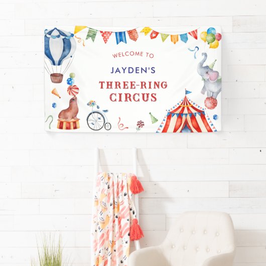 Three Ring Circus Carnival Birthday Welcome Spandoek (Insitu)
