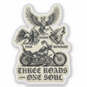 Three Roads One Soul Biker Wolf Sticker (Voorkant)