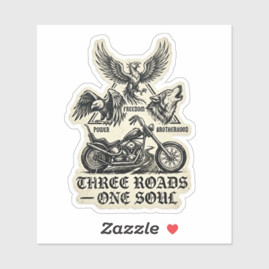 Three Roads One Soul Biker Wolf Sticker (Vel)