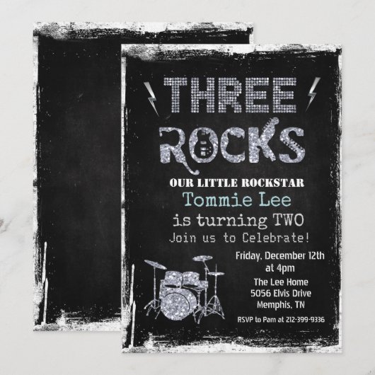 Three Rocks Rockstar Drumstel 3e Verjaardag Kaart (Voorkant / Achterkant)