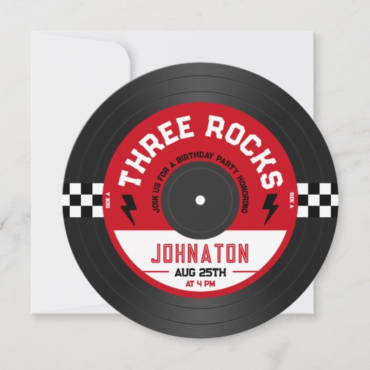 Three Rocks Vinyl Record Rock n Roll 3e verjaardag Kaart (Voorkant)