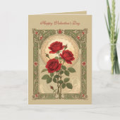 Three Romantic Red Roses Art Nouveau Style Kaart (Voorkant)