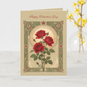 Three Romantic Red Roses Art Nouveau Style Kaart (Gele Bloem)