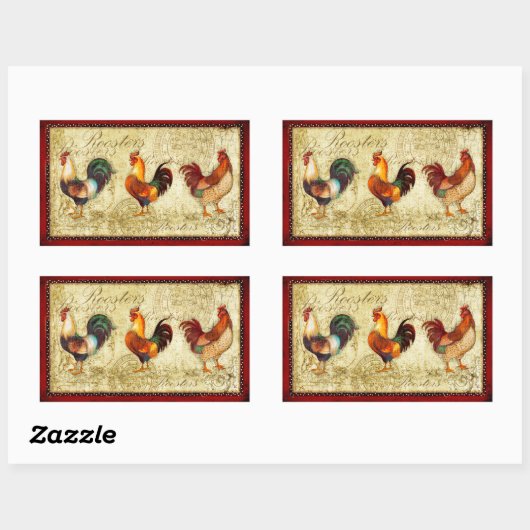 Three Roosters Rechthoekige Sticker (Vel)
