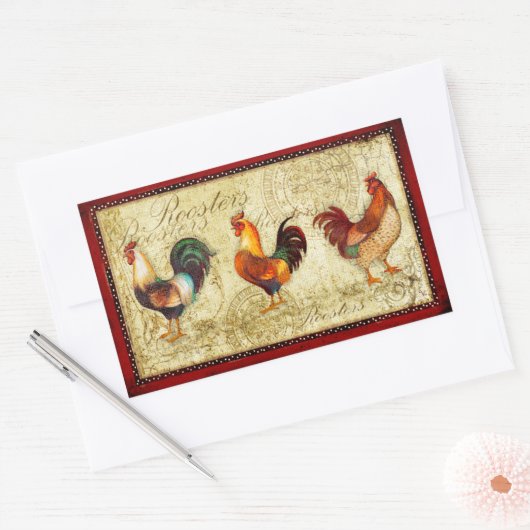 Three Roosters Rechthoekige Sticker (Envelop)