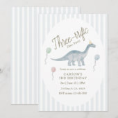 Three-rrific Dinosaur Birthday Invitation Kaart (Voorkant / Achterkant)