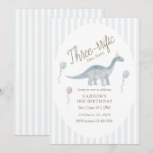 Three-rrific Dinosaur Birthday Invitation Kaart (Voorkant / Achterkant)