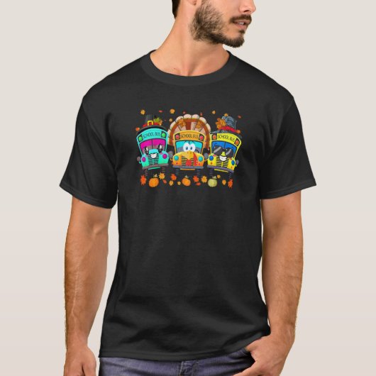 Three School Buses Pilgrim Turkey Fall Vibes Thank T-shirt (Voorkant)
