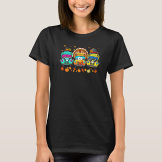 Three School Buses Pilgrim Turkey Fall Vibes Thank T-shirt