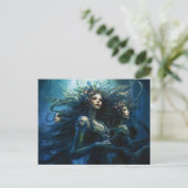 Three Sea Nymphs in Mirror Fantasy Painting Briefkaart (Staand voorkant)