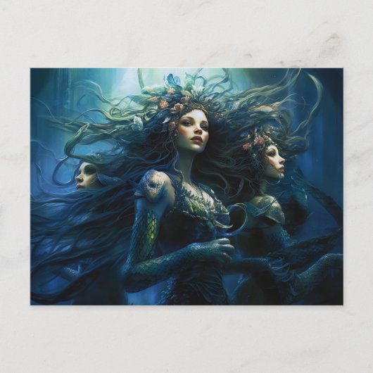 Three Sea Nymphs in Mirror Fantasy Painting Briefkaart (Voorkant)