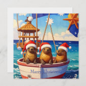 Three Seals with Santa hats Merry Christmas Feestdagenkaart (Voorkant / Achterkant)