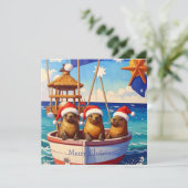 Three Seals with Santa hats Merry Christmas Feestdagenkaart (Staand voorkant)
