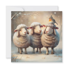 Three Sheep & Robin Winter Christmas Wenskaart