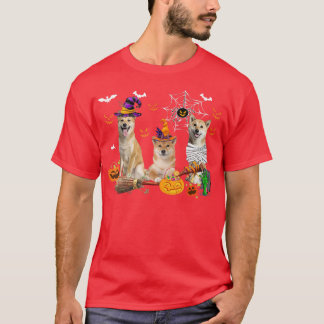 Three Shiba Inu Dogs Witch Halloween Mummy Scary P T-shirt