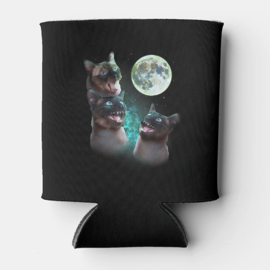 Three Siamese Cats Howl At The Moon Funny Hallowee Blikjeskoeler (Voorkant)
