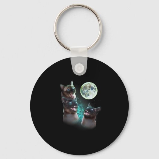 Three Siamese Cats Howl At The Moon Funny Hallowee Sleutelhanger (Voorkant)