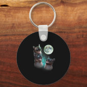 Three Siamese Cats Howl At The Moon Funny Hallowee Sleutelhanger (Voorkant)