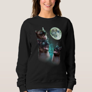 Three Siamese Cats Howl At The Moon Funny Hallowee Trui