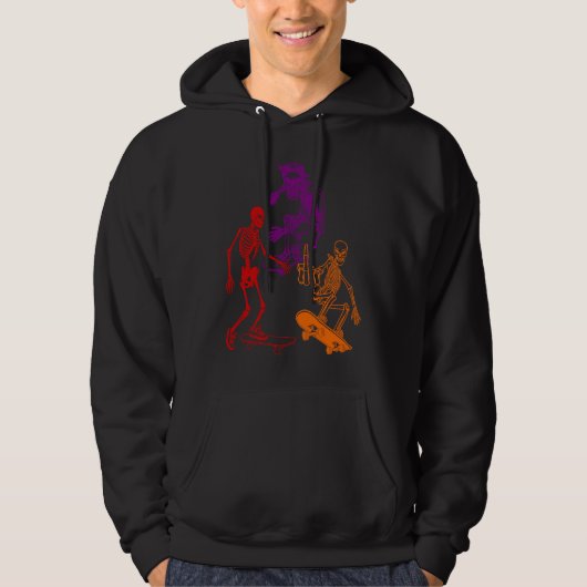 Three Skeletons Skateboarding Halloween Skateboard Hoodie (Voorkant)