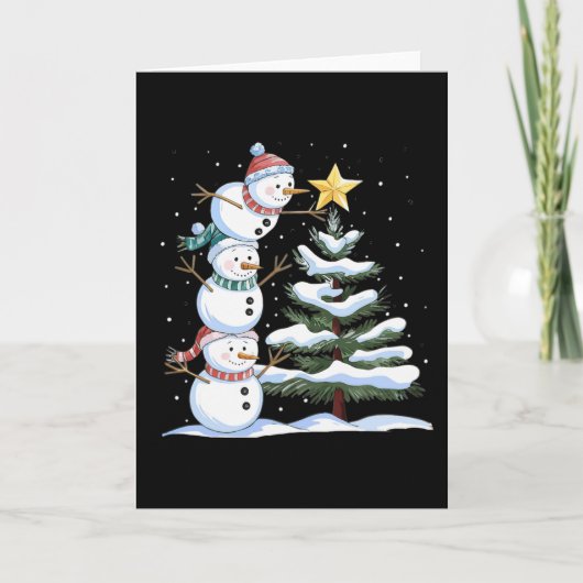 Three Snowmen Are Arranging A Christmas Tree Cute Kaart (Voorkant)