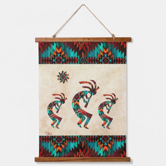 Three Southwest Kokopelli Hangend Wandkleed (Voorkant)