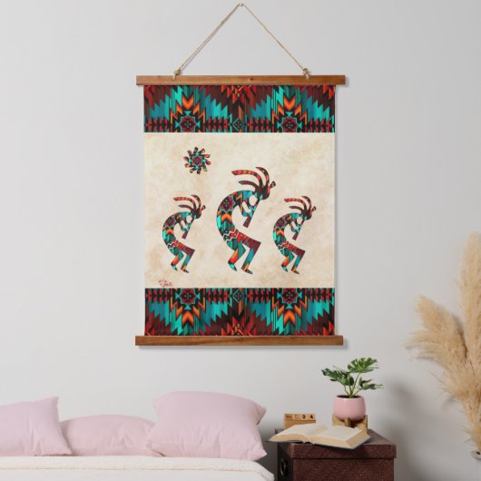 Three Southwest Kokopelli Hangend Wandkleed (Slaapkamer)