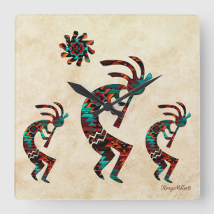 Three Southwest Kokopelli Vierkante Klok