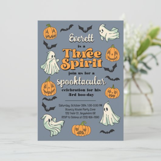 Three Spirit Ghost Derde Halloween Herfst Verjaard Kaart (Staand voorkant)