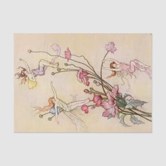 "Three Spirits Mad with Joy" van Warwick Goble Tissuepapier (Voorkant)