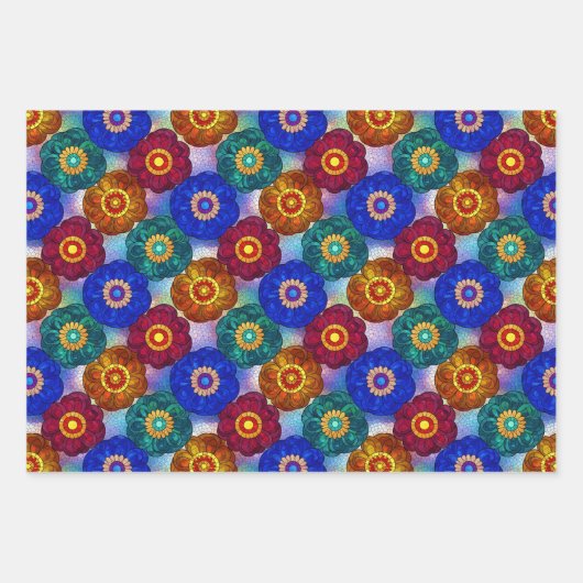 Three Stained Glass Abstract Floral Patterns Inpakpapier Vel (Voorkant 3)