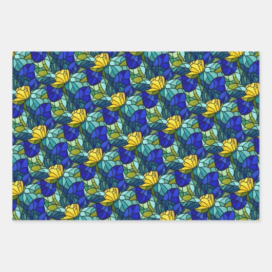 Three Stained Glass Abstract Floral Patterns Inpakpapier Vel (Voorkant 2)