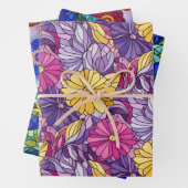 Three Stained Glass Abstract Floral Patterns Inpakpapier Vel (In situ)