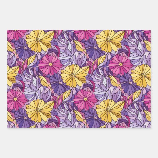 Three Stained Glass Abstract Floral Patterns Inpakpapier Vel (Voorkant)