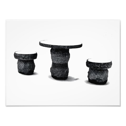 Three Stone Round Benches Snow Photo Enlargement Foto Afdruk (Voorkant)