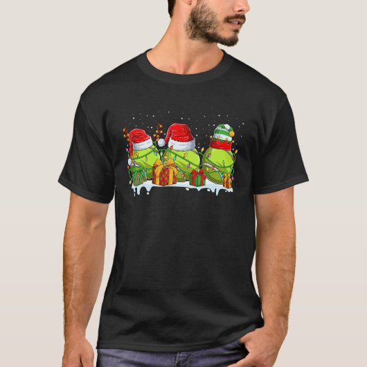 Three Tennis Ball Santa ELF Reindeer Christmas Lig T-shirt (Voorkant)