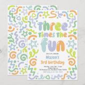 Three Times The Fun Confetti Balloon 3rd Birthday  Kaart (Voorkant / Achterkant)
