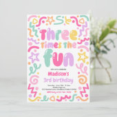 Three Times The Fun Confetti Balloon 3rd Birthday Kaart (Staand voorkant)