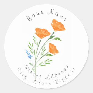 "Three Waterverf Poppies Bouquet"-etiket Ronde Sticker