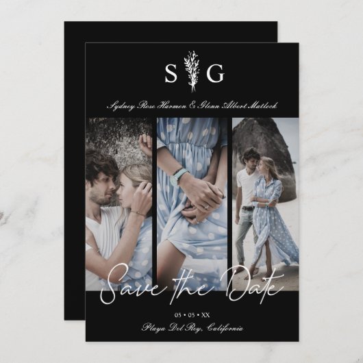 Three Wedding Photo Collage Engagement Session Save The Date (Voorkant / Achterkant)