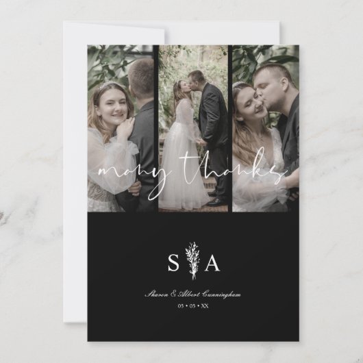 Three Wedding Photo Collage Many Thanks Quote Bedankkaart (Voorkant)