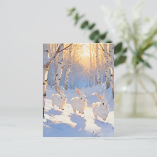 Three White Winter Rabbits  Briefkaart (Staand voorkant)