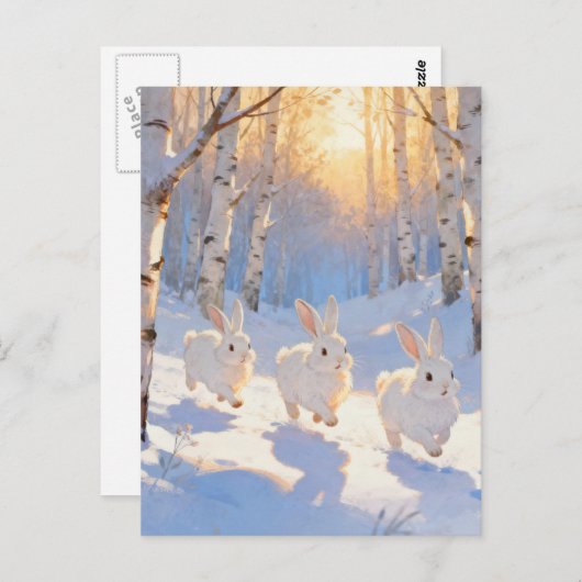 Three White Winter Rabbits  Briefkaart (Voorkant / Achterkant)