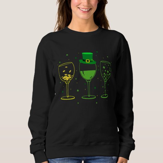 Three Wine Glasses C Shamrock St Patrick's Day Iri Trui (Voorkant)
