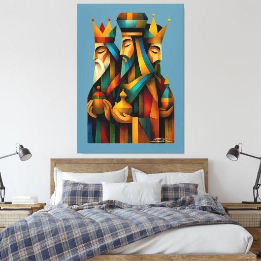 Three Wise Men Abstract Nativity Art Canvas Afdruk (Insitu (Slaapkamer))